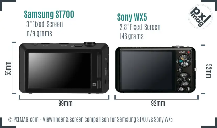 Samsung ST700 vs Sony WX5 Screen and Viewfinder comparison