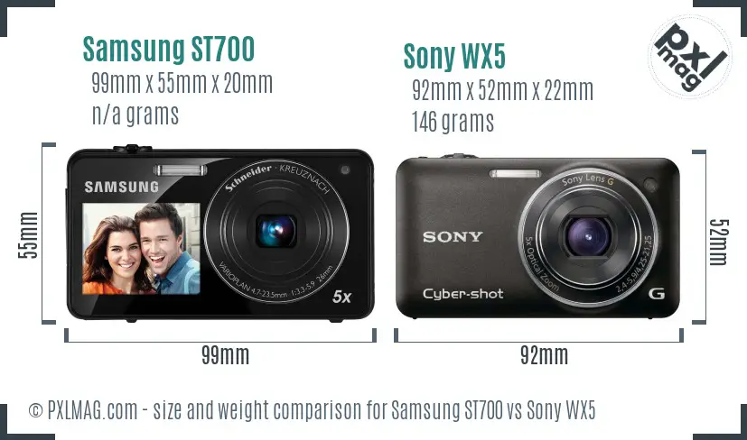 Samsung ST700 vs Sony WX5 size comparison