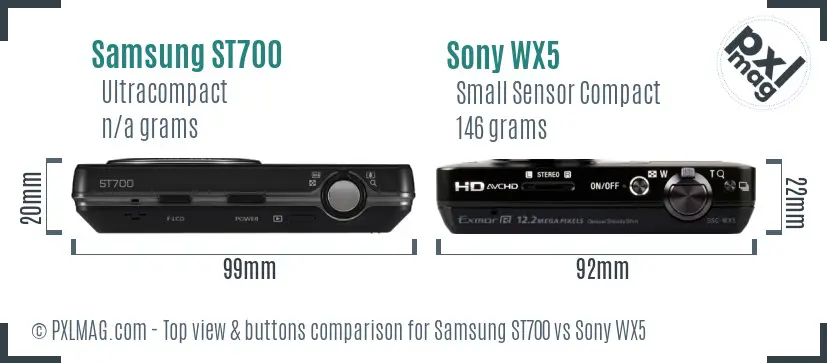 Samsung ST700 vs Sony WX5 top view buttons comparison