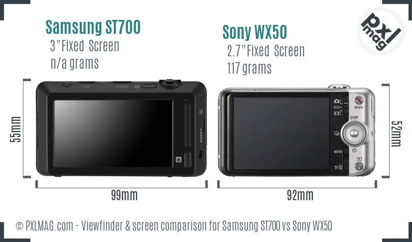 Samsung ST700 vs Sony WX50 Screen and Viewfinder comparison