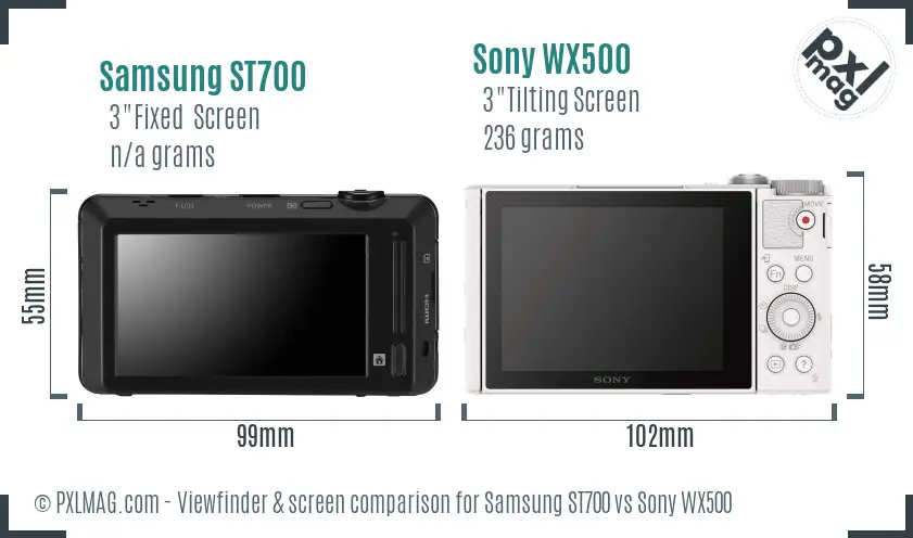 Samsung ST700 vs Sony WX500 Screen and Viewfinder comparison