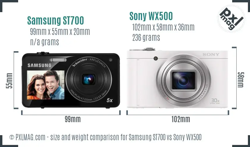 Samsung ST700 vs Sony WX500 size comparison