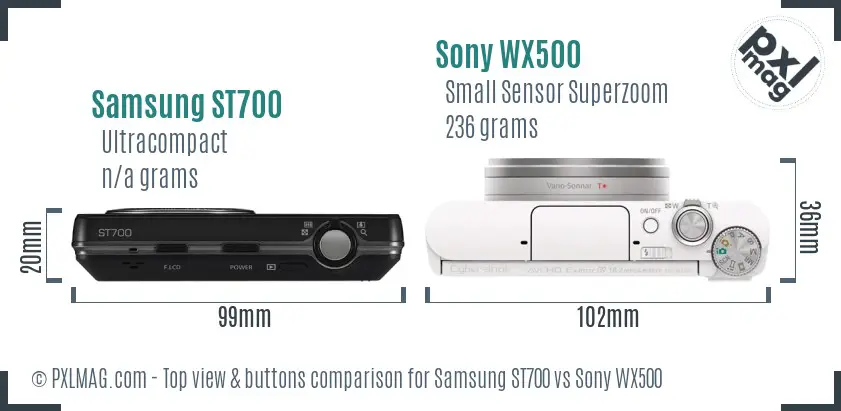 Samsung ST700 vs Sony WX500 top view buttons comparison