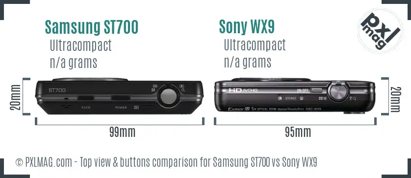 Samsung ST700 vs Sony WX9 top view buttons comparison