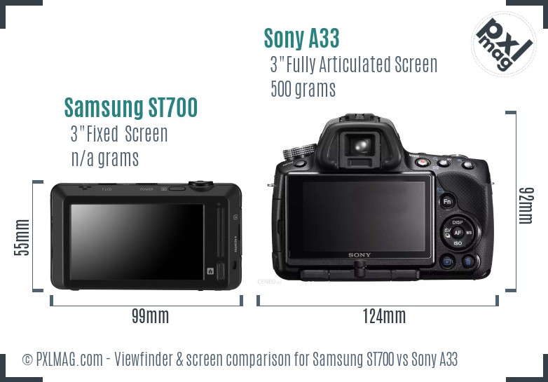 Samsung ST700 vs Sony A33 Screen and Viewfinder comparison