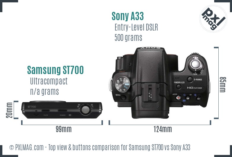 Samsung ST700 vs Sony A33 top view buttons comparison