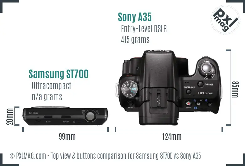 Samsung ST700 vs Sony A35 top view buttons comparison