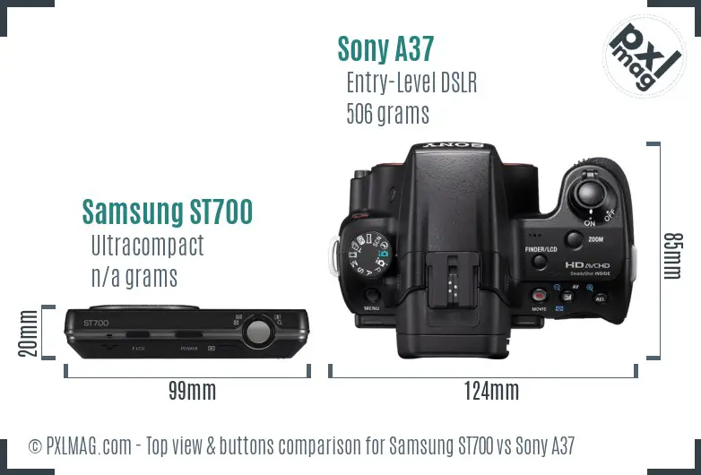 Samsung ST700 vs Sony A37 top view buttons comparison Samsung ST700 vs Sony A37 top view buttons comparison