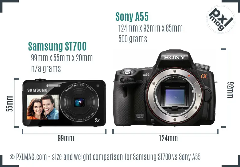 Samsung ST700 vs Sony A55 size comparison