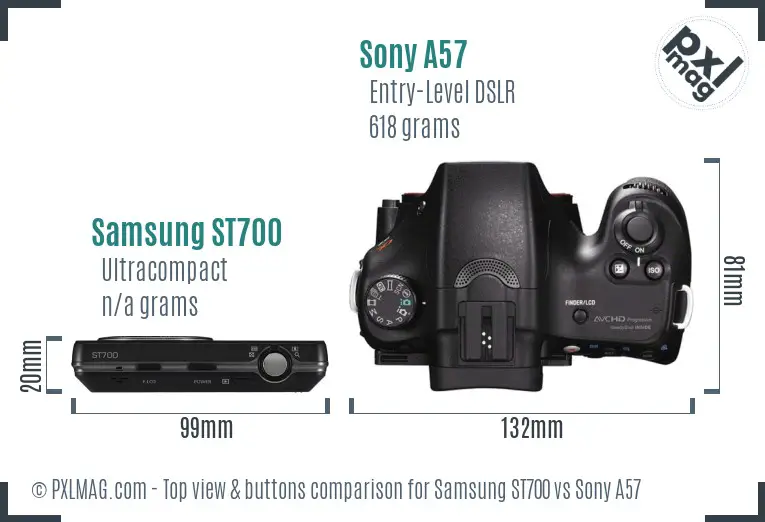 Samsung ST700 vs Sony A57 top view buttons comparison Samsung ST700 vs Sony A57 top view buttons comparison