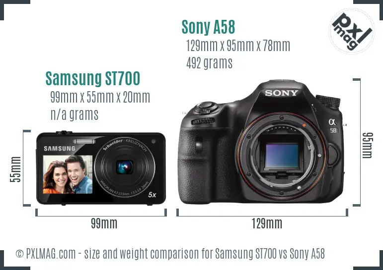 Samsung ST700 vs Sony A58 size comparison