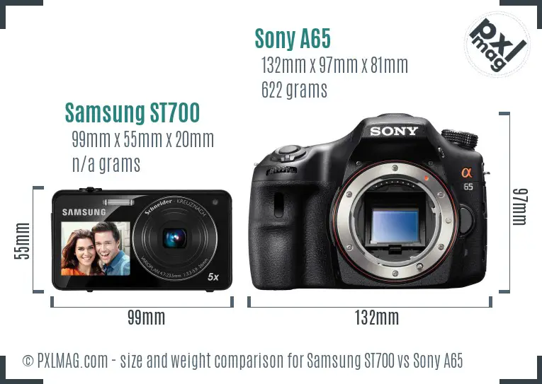 Samsung ST700 vs Sony A65 size comparison