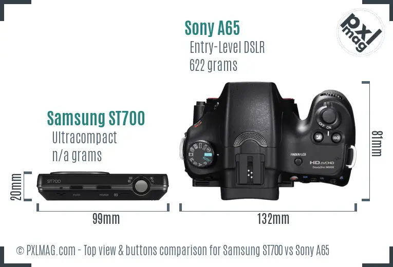 Samsung ST700 vs Sony A65 top view buttons comparison