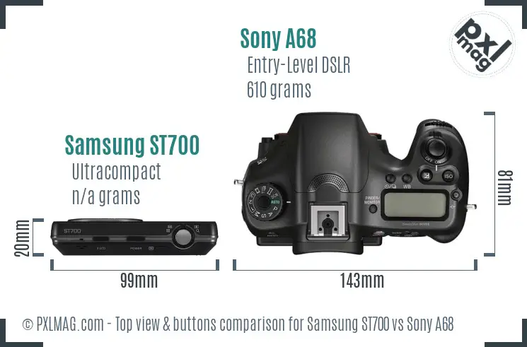 Samsung ST700 vs Sony A68 top view buttons comparison