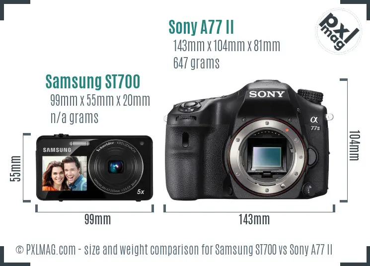 Samsung ST700 vs Sony A77 II size comparison