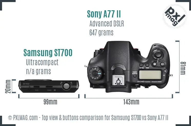 Samsung ST700 vs Sony A77 II top view buttons comparison