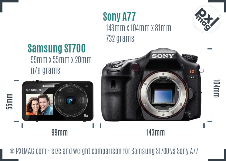 Samsung ST700 vs Sony A77 size comparison