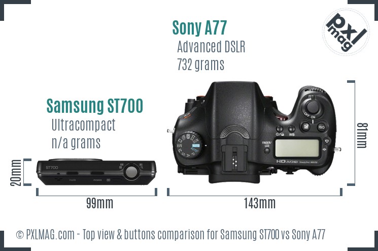 Samsung ST700 vs Sony A77 top view buttons comparison