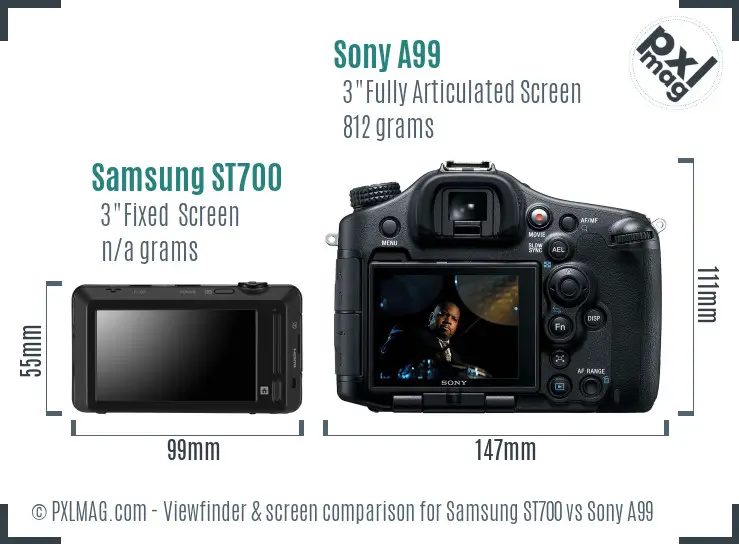 Samsung ST700 vs Sony A99 Screen and Viewfinder comparison Samsung ST700 vs Sony A99 Screen and Viewfinder comparison