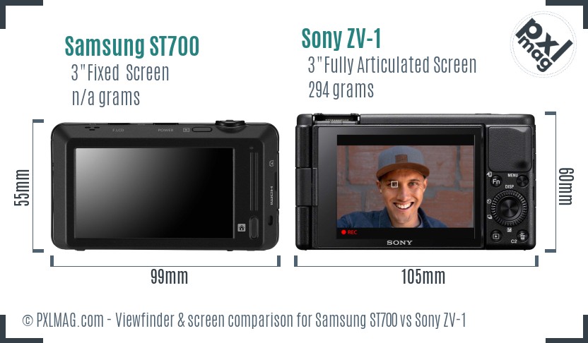 Samsung ST700 vs Sony ZV-1 Screen and Viewfinder comparison