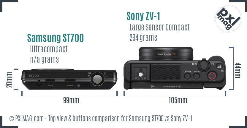 Samsung ST700 vs Sony ZV-1 top view buttons comparison