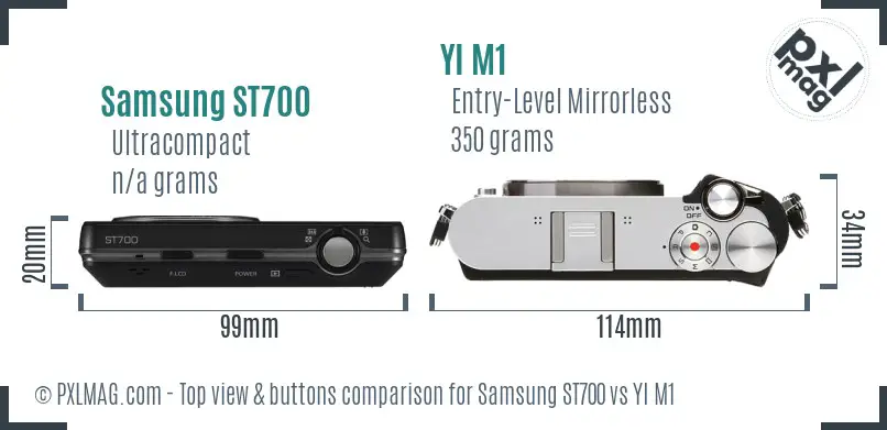 Samsung ST700 vs YI M1 top view buttons comparison Samsung ST700 vs YI M1 top view buttons comparison