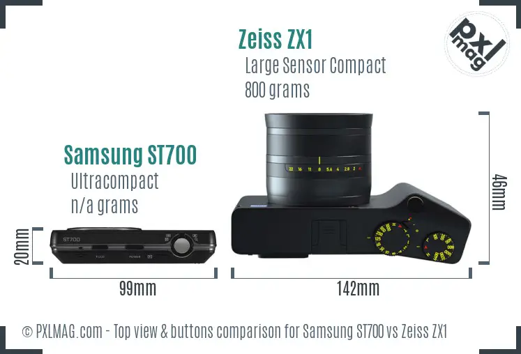 Samsung ST700 vs Zeiss ZX1 top view buttons comparison Samsung ST700 vs Zeiss ZX1 top view buttons comparison