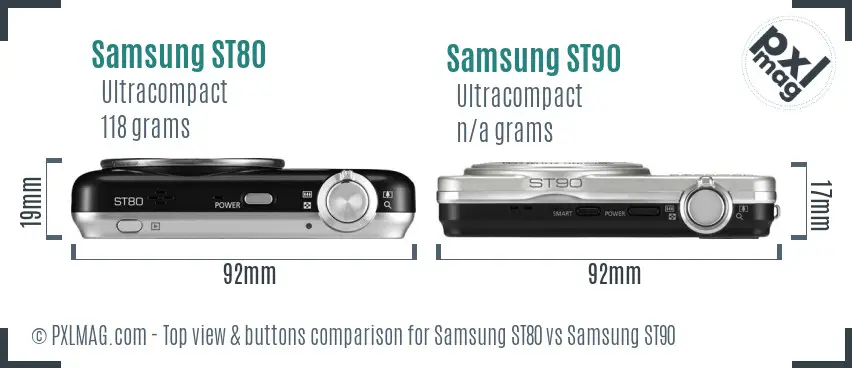 Samsung ST80 vs Samsung ST90 top view buttons comparison