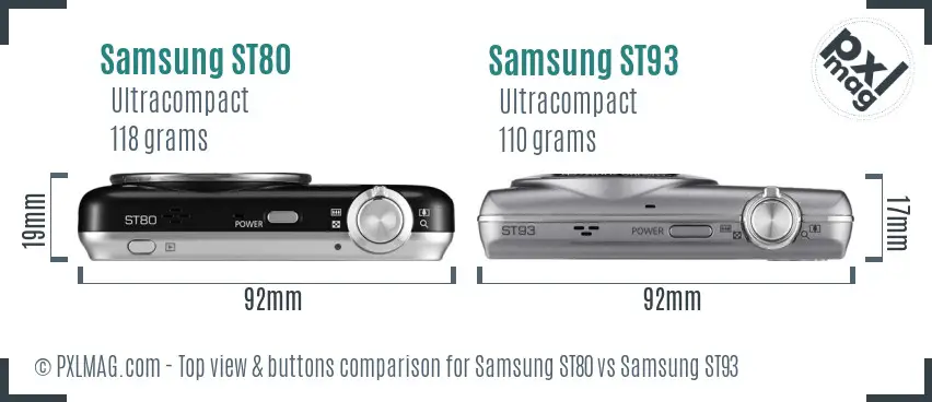 Samsung ST80 vs Samsung ST93 top view buttons comparison