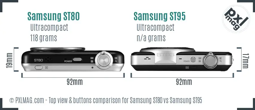 Samsung ST80 vs Samsung ST95 top view buttons comparison