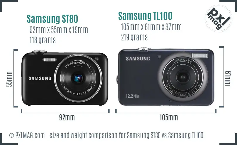 Samsung ST80 vs Samsung TL100 size comparison