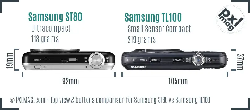 Samsung ST80 vs Samsung TL100 top view buttons comparison