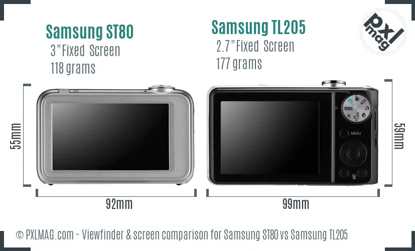 Samsung ST80 vs Samsung TL205 Screen and Viewfinder comparison