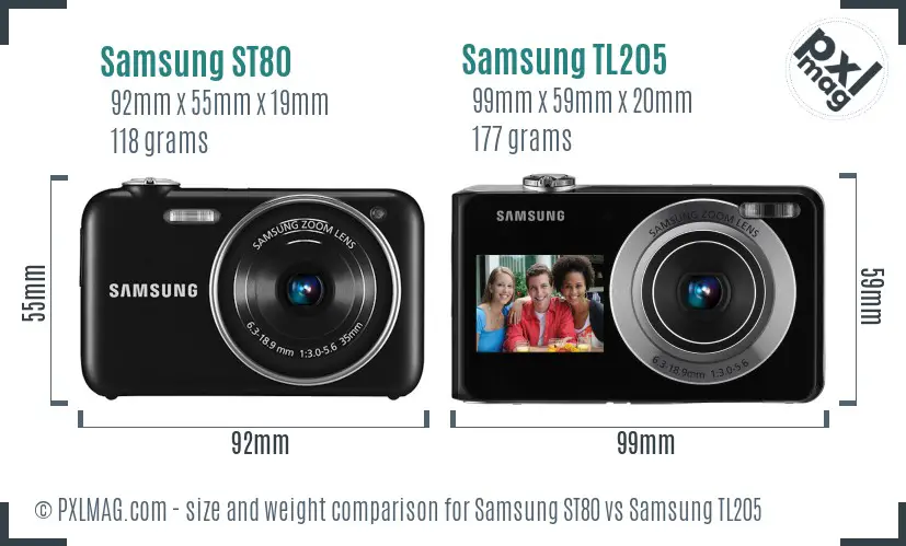 Samsung ST80 vs Samsung TL205 size comparison