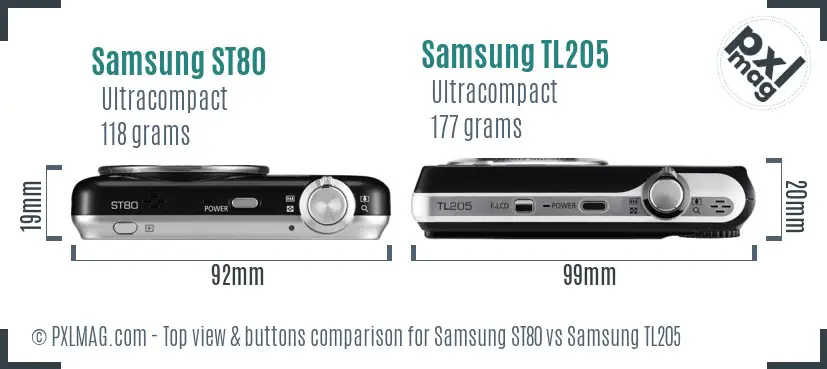 Samsung ST80 vs Samsung TL205 top view buttons comparison