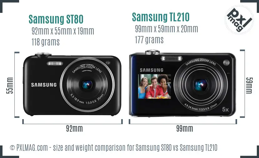 Samsung ST80 vs Samsung TL210 size comparison