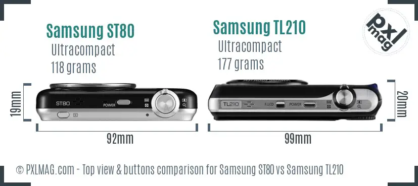 Samsung ST80 vs Samsung TL210 top view buttons comparison