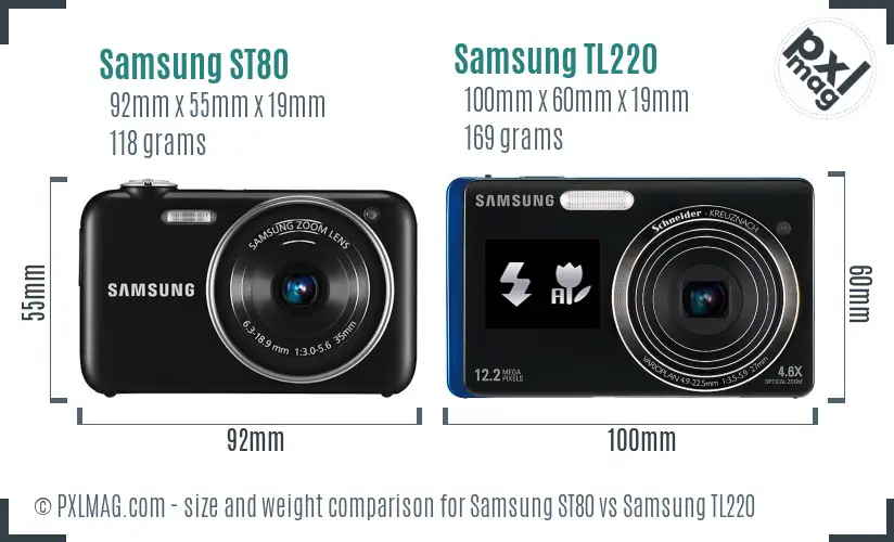 Samsung ST80 vs Samsung TL220 size comparison