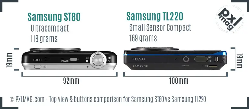 Samsung ST80 vs Samsung TL220 top view buttons comparison