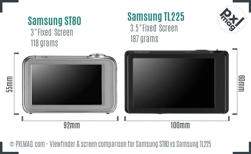 Samsung ST80 vs Samsung TL225 Screen and Viewfinder comparison