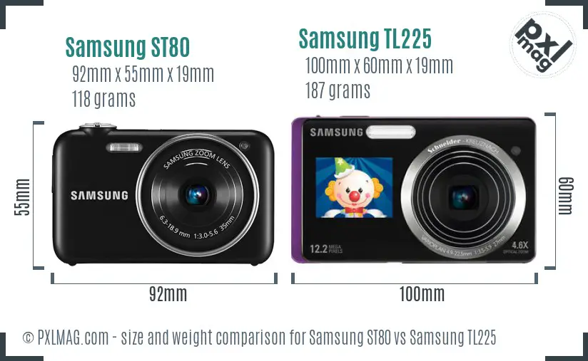 Samsung ST80 vs Samsung TL225 size comparison