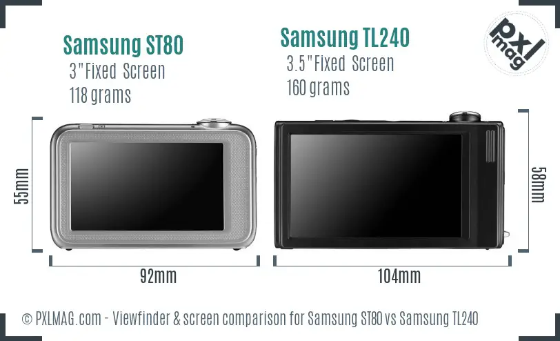 Samsung ST80 vs Samsung TL240 Screen and Viewfinder comparison