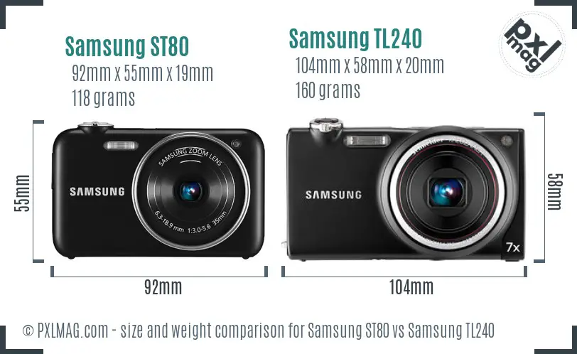 Samsung ST80 vs Samsung TL240 size comparison
