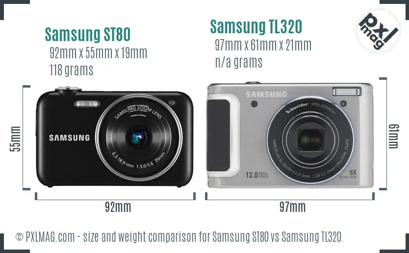 Samsung ST80 vs Samsung TL320 size comparison