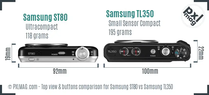 Samsung ST80 vs Samsung TL350 top view buttons comparison