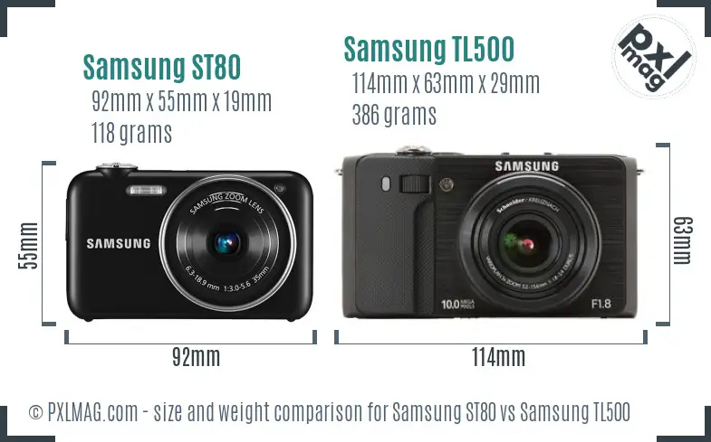 Samsung ST80 vs Samsung TL500 size comparison
