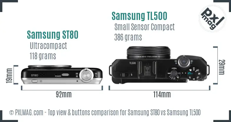 Samsung ST80 vs Samsung TL500 top view buttons comparison