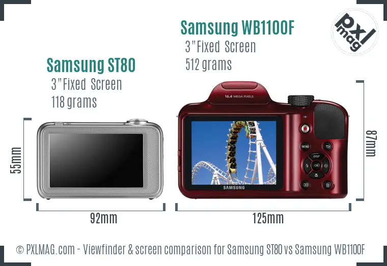 Samsung ST80 vs Samsung WB1100F Screen and Viewfinder comparison