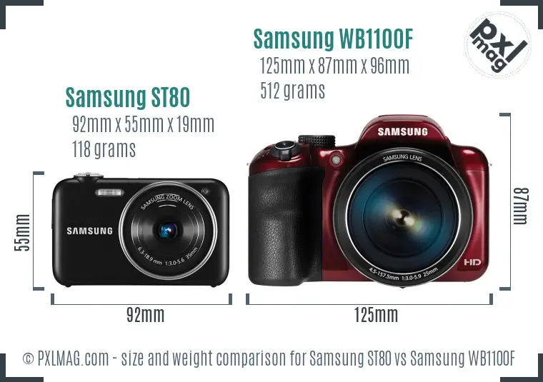Samsung ST80 vs Samsung WB1100F size comparison
