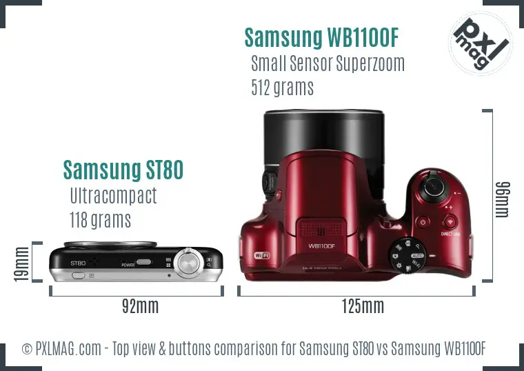 Samsung ST80 vs Samsung WB1100F top view buttons comparison